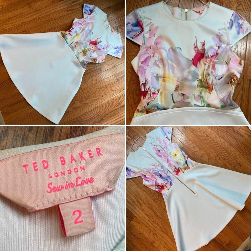 Ted Baker/ Rivana $295 Hanging Garden Floral Cap Sleeve Mini Dress TB 2 US 6 EUC